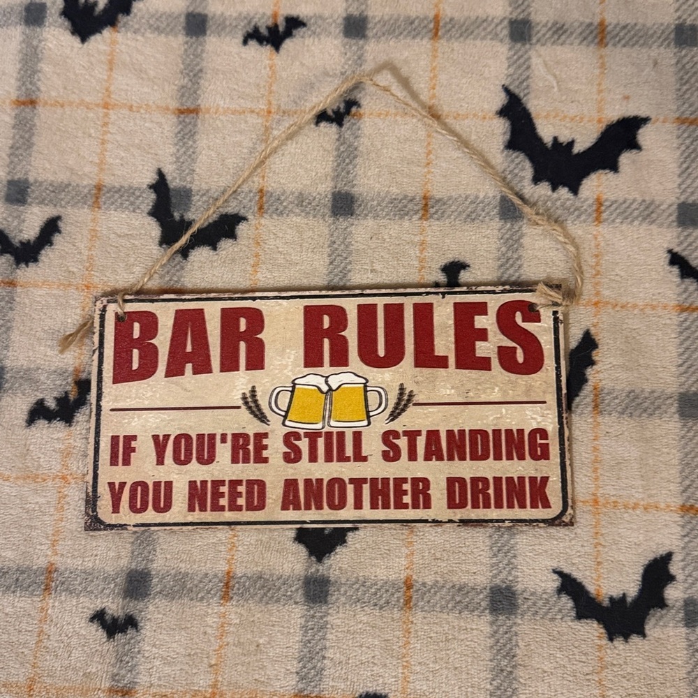 Rustic Bar Rules Sign with Red and Yellow Accents